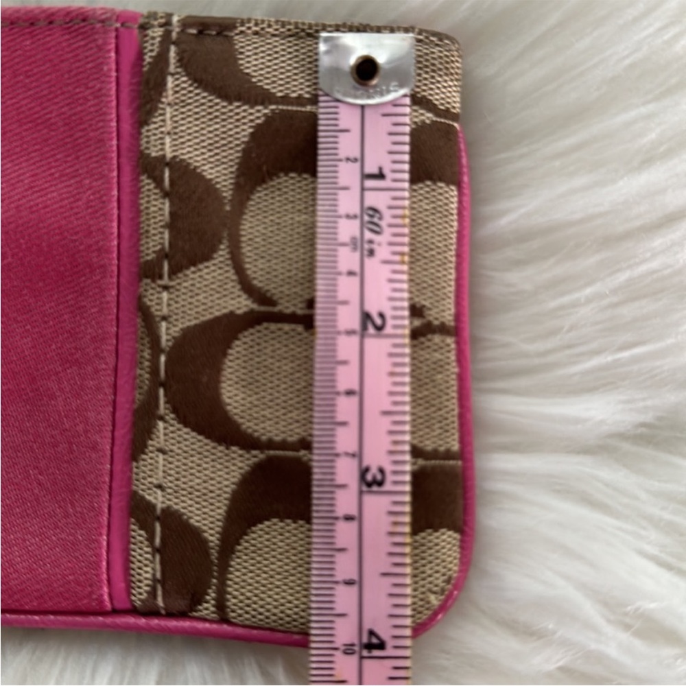 Coach Signature Pink Stripe Canvas Wristlet - Picture 7 of 9